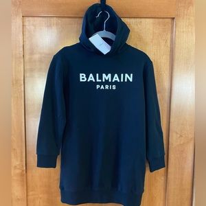 Balmain Logo Print Hoodie Dress Black Kids